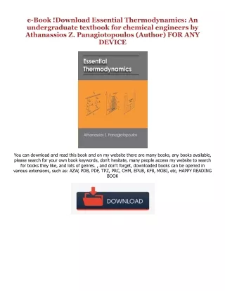 ^#DOWNLOAD@PDF^# Essential Thermodynamics: An undergraduate textbook for chemica