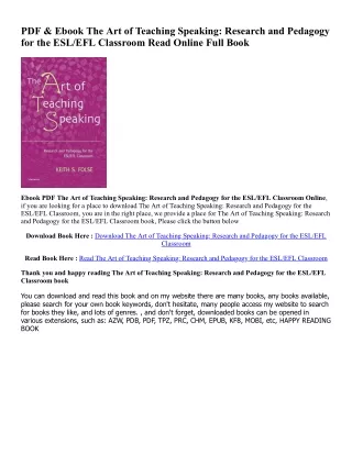 !^DOWNLOAD PDF$ The Art of Teaching Speaking: Research and Pedagogy for the ESL/