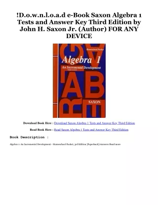 EPUB$ Saxon Algebra 1 Tests and Answer Key Third Edition ^DOWNLOAD E.B.O.O.K.# B