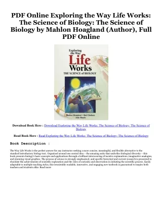 [PDF] DOWNLOAD READ Exploring the Way Life Works: The Science of Biology: The Science of Biology PDF By  Mahlon Hoagland