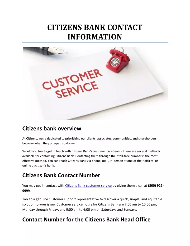 citizens bank contact information