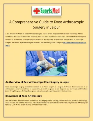 A Comprehensive Guide to Knee Arthroscopic Surgery in Jaipur