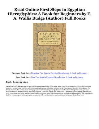 Ebooks download First Steps in Egyptian Hieroglyphics: A Book for Beginners PDF