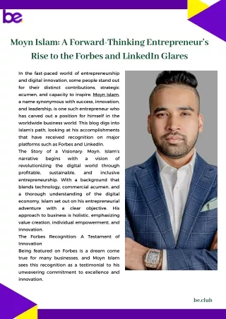 Moyn Islam A Forward-Thinking Entrepreneurs Rise to the Forbes and LinkedIn Glares