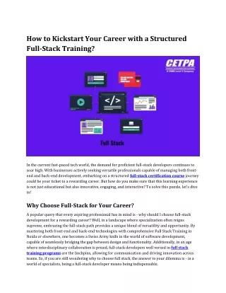How to Kickstart Your Career with Structured Full-Stack Training