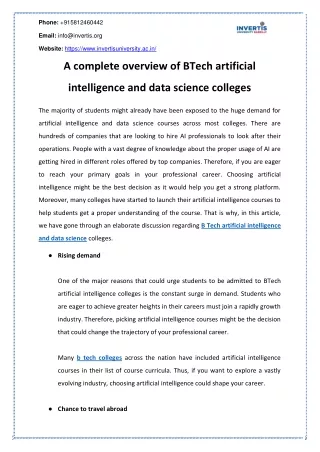 A complete overview of BTech artificial intelligence and data science colleges