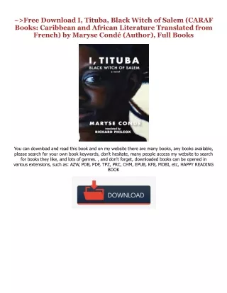 PDF - KINDLE - EPUB - MOBI I, Tituba, Black Witch of Salem (CARAF Books: Caribbe