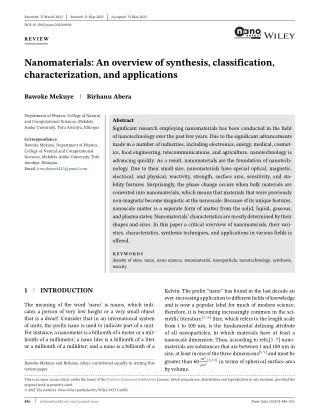 Nano Select - 2023 - Mekuye - Nanomaterials  An overview of synthesis  classification  characterization  and application