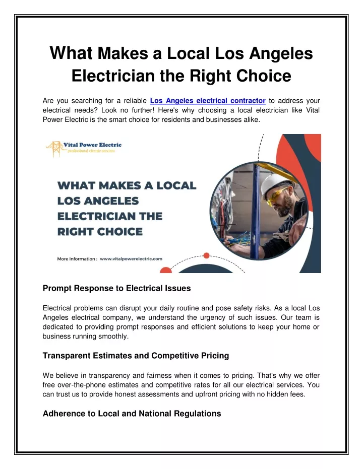 what makes a local los angeles electrician
