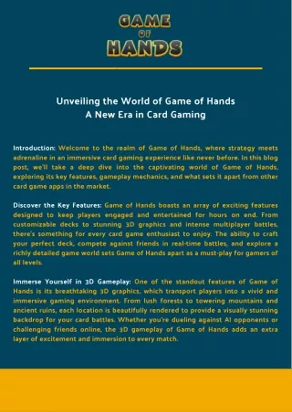 Unveiling the Adventure: Explore the World of Game of Hands