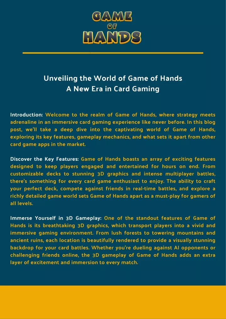unveiling the world of game of hands
