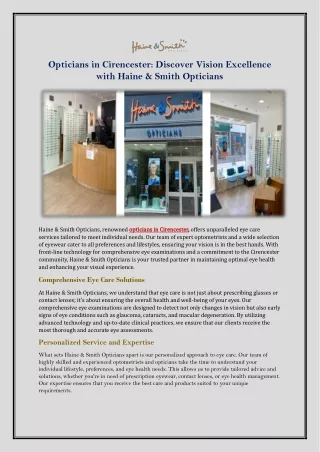Opticians in Cirencester: Discover Vision Excellence with Haine & Smith Optician