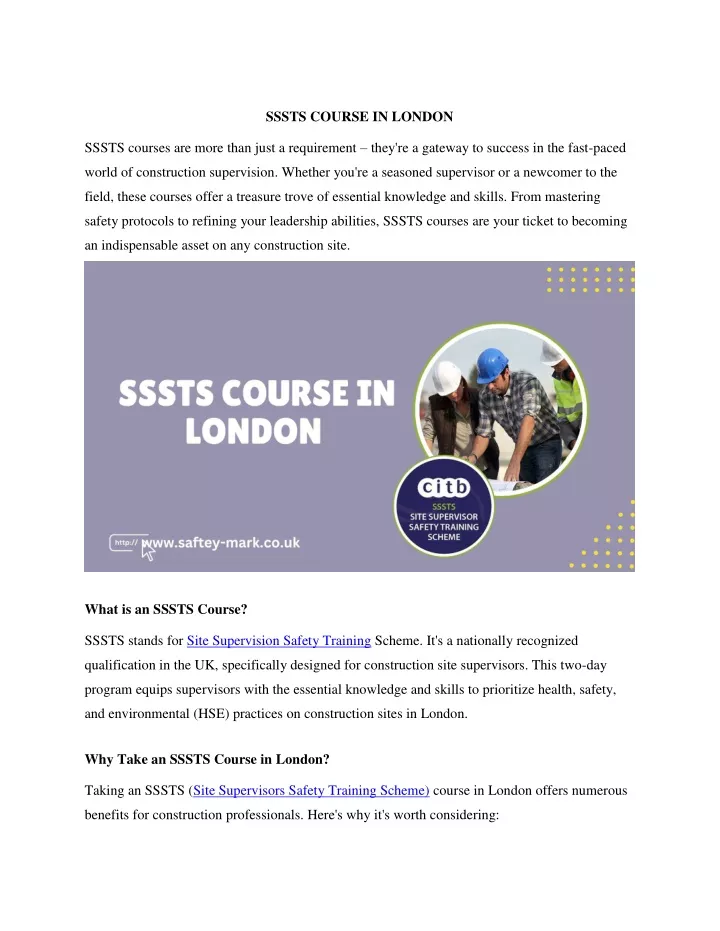 sssts course in london