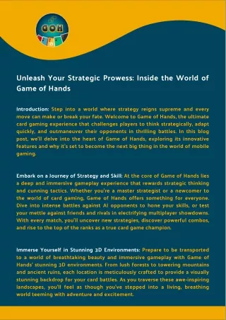 Craft Your Destiny: The Power of Strategy in Game of Hands