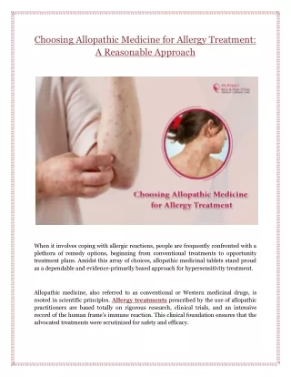 Choosing Allopathic Medicine for Allergy Treatment: A Reasonable Approach
