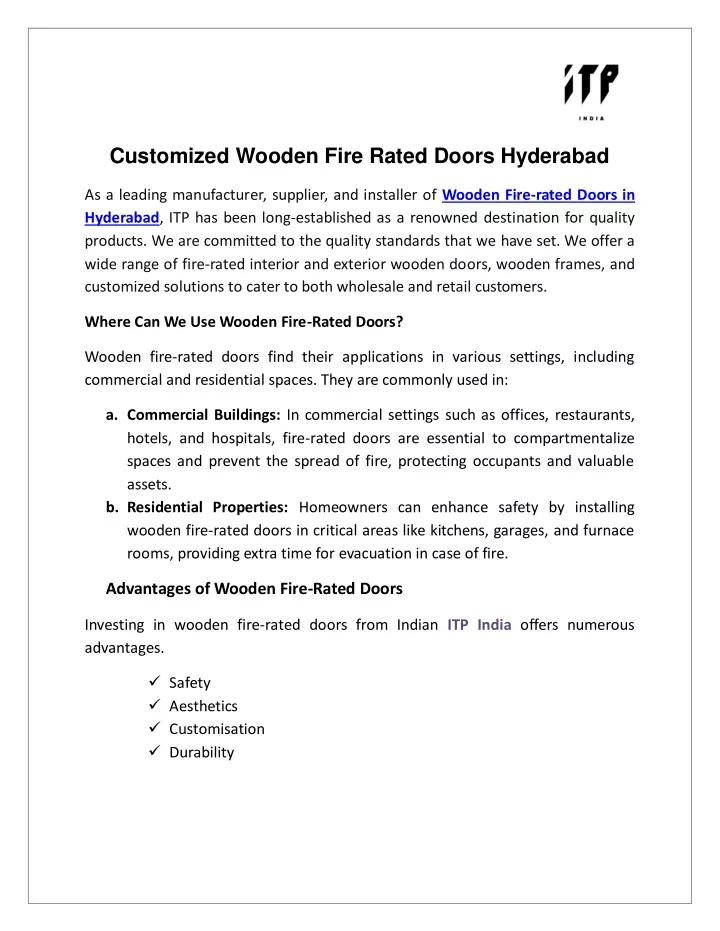 customized wooden fire rated doors hyderabad