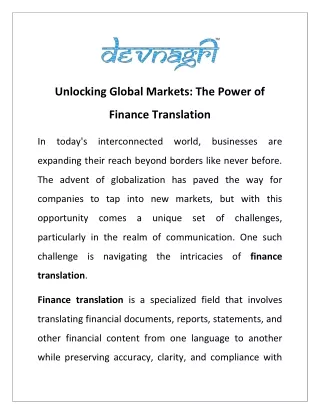 Unlocking Global Markets: The Power of Finance Translation
