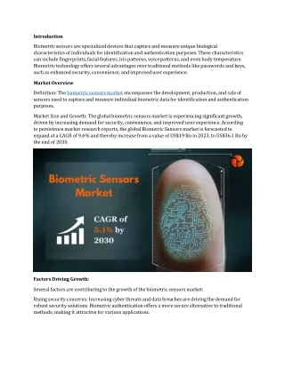 Biometric Sensors Market: Harnessing Innovation for Market Size And Growth