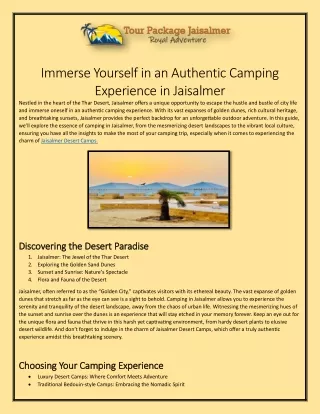 immerse yourself in an authentic camping