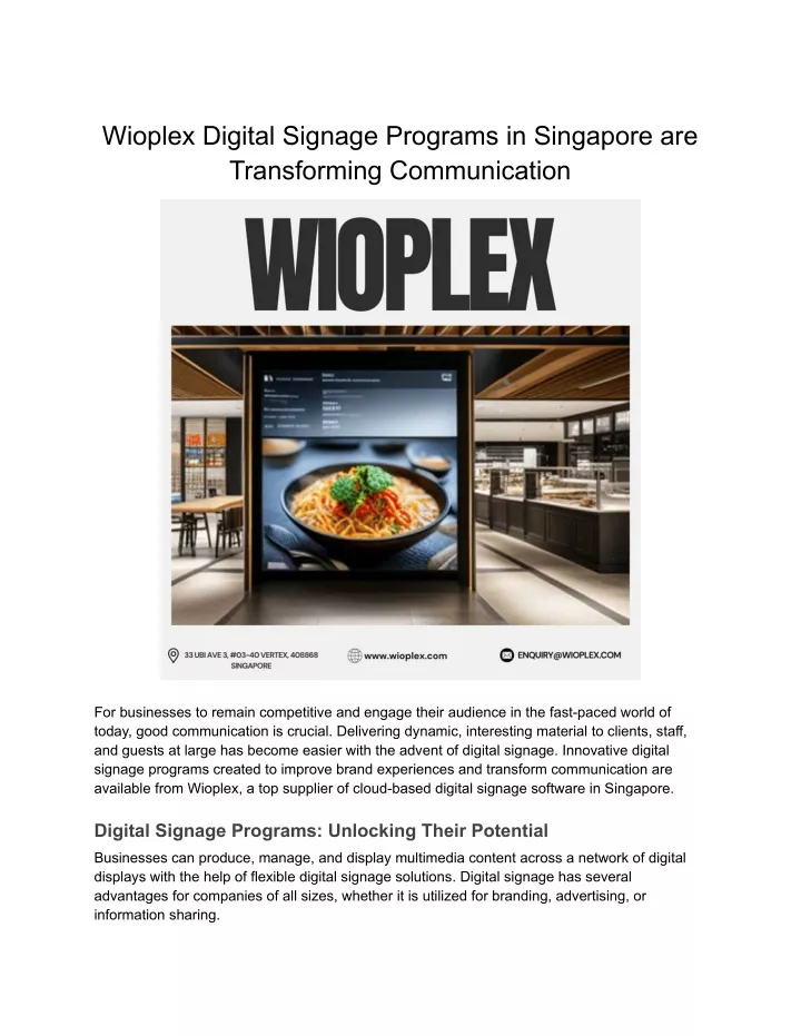 wioplex digital signage programs in singapore