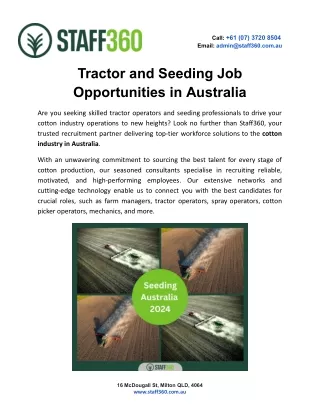 Tractor and Seeding Job Opportunities in Australia