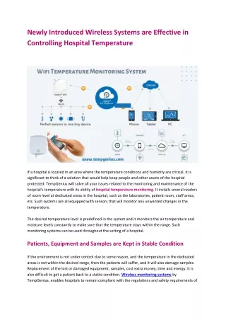 Newly Introduced Wireless Systems are Effective in Controlling Hospital Temperature