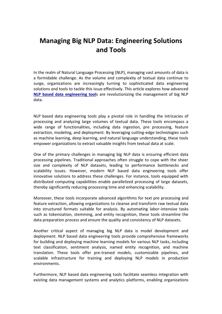 managing big nlp data engineering solutions
