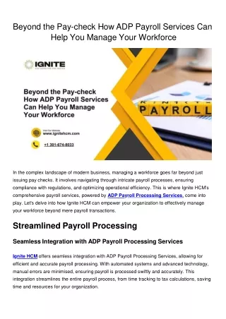 Beyond the Pay-check How ADP Payroll Services Can Help You Manage Your Workforce