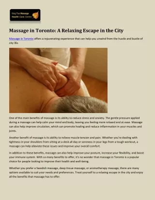 Massage in Toronto: Relax and Rejuvenate in the City