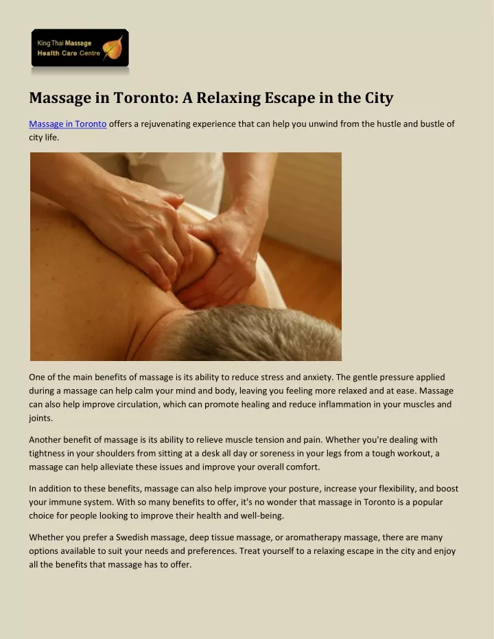 massage in toronto a relaxing escape in the city