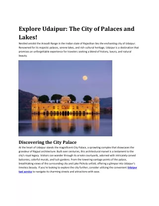 Explore Udaipur the city of palace