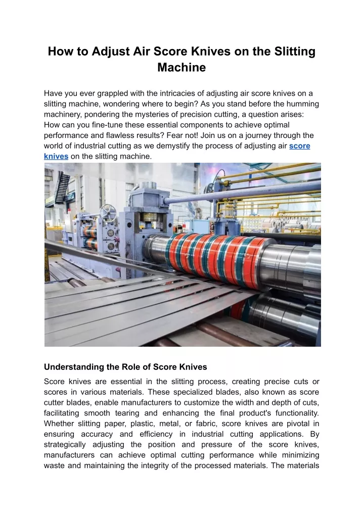 how to adjust air score knives on the slitting