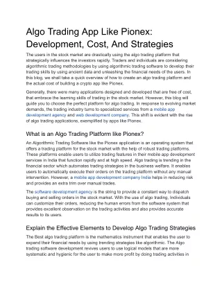 algo trading app like pionex development cost