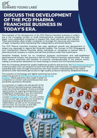 Discuss the Development of the PCD Pharma Franchise Business in Today's Era.