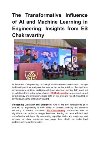The Transformative Influence of AI and Machine Learning in Engineering_ Insights from ES Chakravarthy
