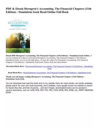 Pdf free^^ Horngren's Accounting, The Financial Chapters (11th Edition) - Standa