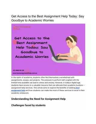 Get Access to the Best Assignment Help Today: Say Goodbye to Academic Worries