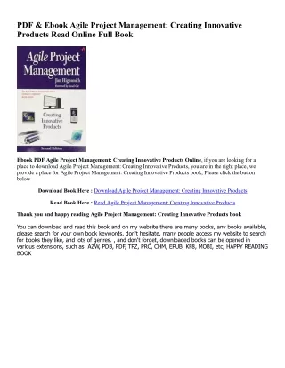 read online Agile Project Management: Creating Innovative Products (PDFKindle)-Read By  Jim Highsmith (Author)