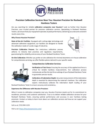 Precision Calibration Services Near You: Houston Precision for Rockwell Hardness