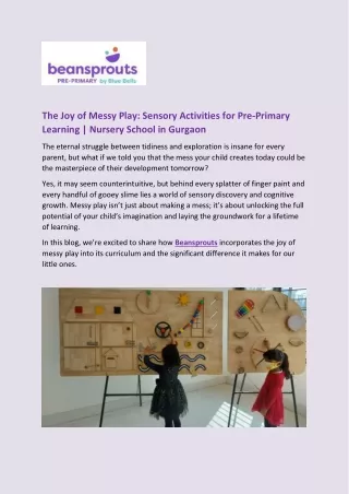 The Joy of Messy Play - Sensory Activities For Pre-Primary Learning  - Nursery School in Gurgaon