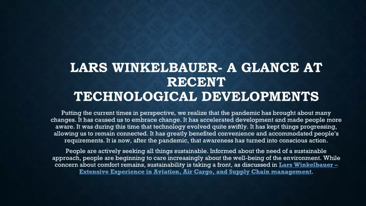 lars winkelbauer a glance at recent technological developments