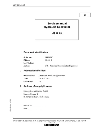 LIEBHERR LH26EC-1672 Hydraulic Excavator Service Repair Manual