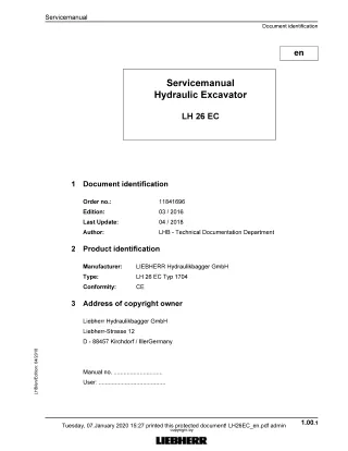 LIEBHERR LH26EC-1704 Hydraulic Excavator Service Repair Manual