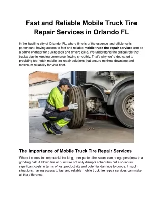 Fast and Reliable Mobile Truck Tire Repair Services in Orlando FL