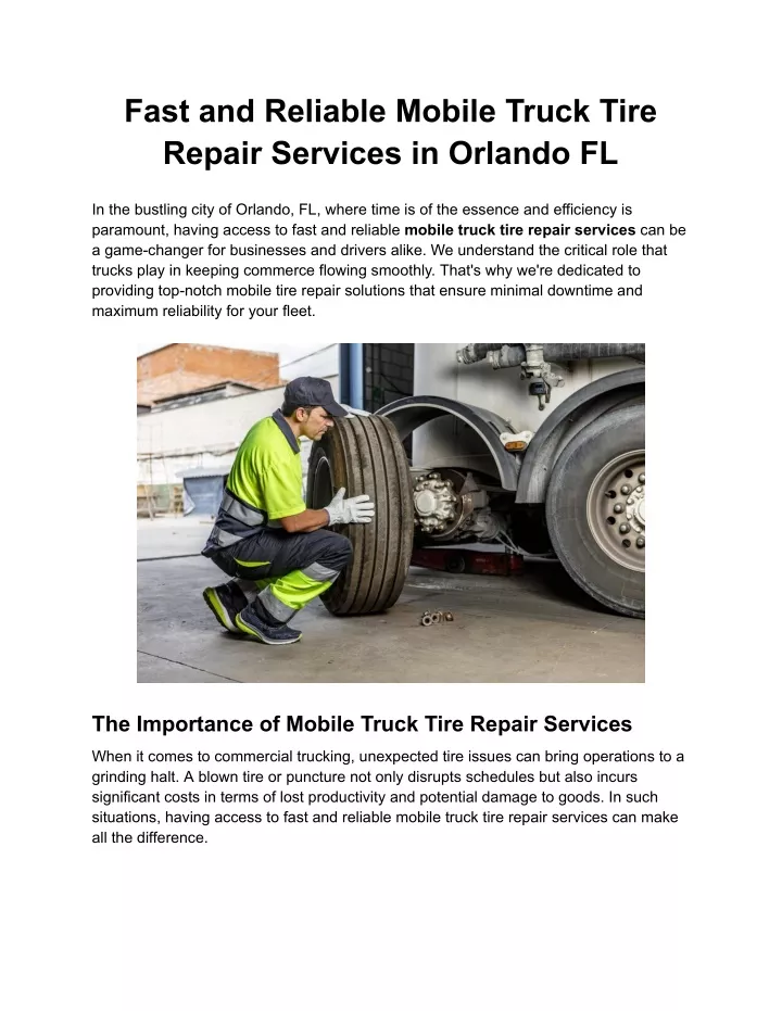 fast and reliable mobile truck tire repair