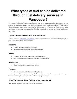 What types of fuel can be delivered through fuel delivery services in Vancouver