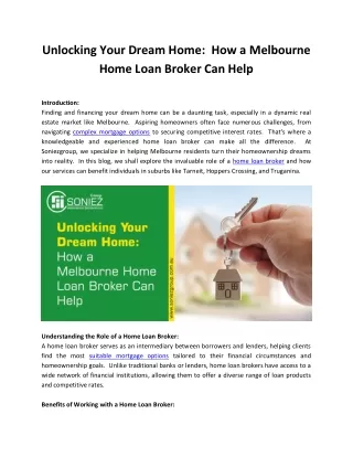 Unlocking Your Dream Home:  How a Melbourne Home Loan Broker Can Help