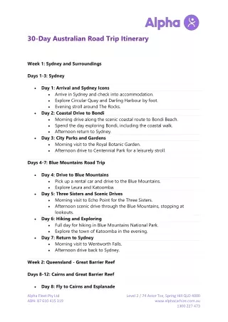 Alpha Car Hire - 30-Day Australian Road Trip Itinerary