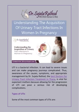 Understanding The Acquisition Of Urinary Tract Infections In Women In Pregnancy