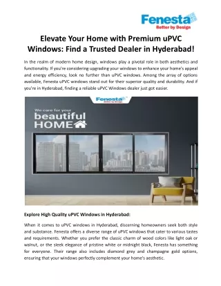 Elevate Your Home with Premium uPVC Windows - Find a Trusted Dealer in Hyderabad!